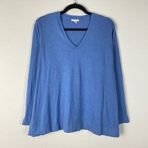 J. Jill Blue V-Neck Silk Cotton Sweater